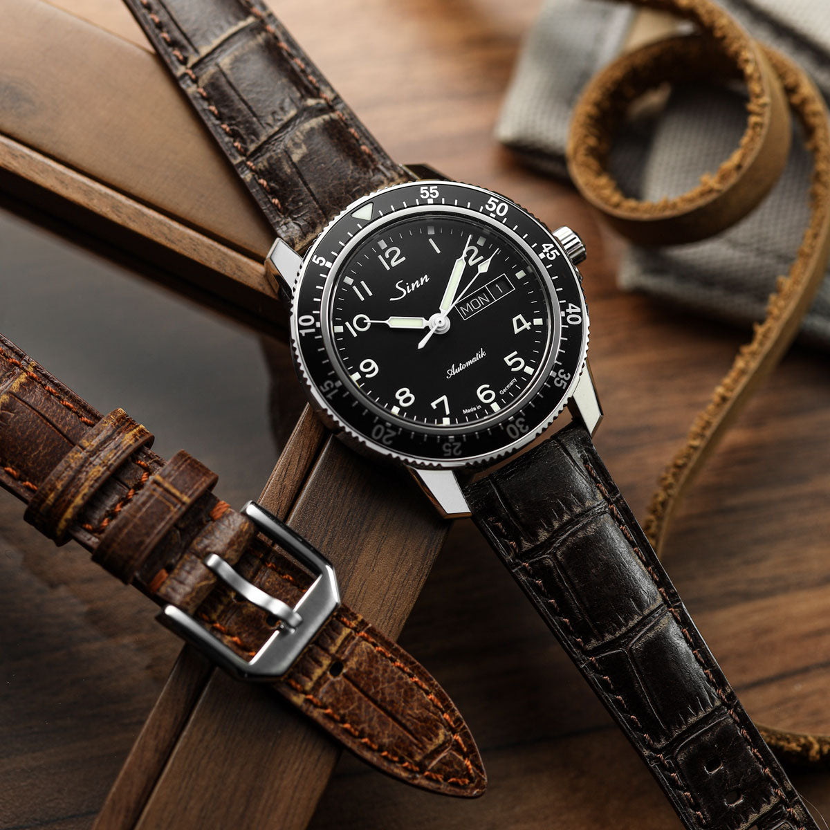 Carolina Gator Print Genuine Leather Watch Strap - Vintage Matt Brown