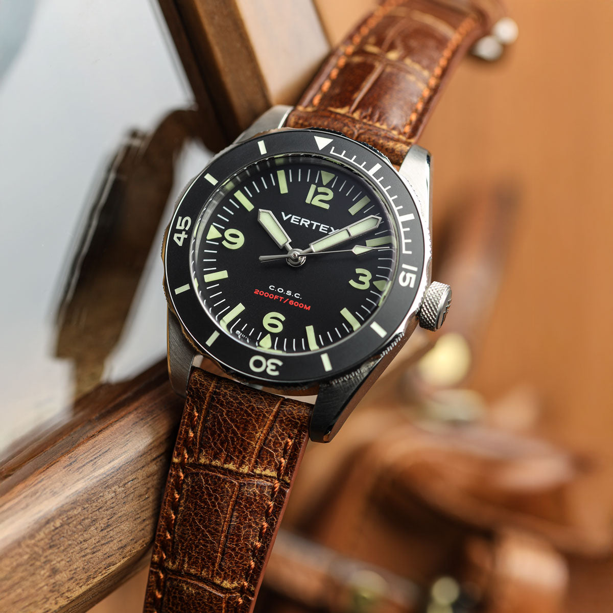 Carolina Gator Print Genuine Leather Watch Strap - Vintage Matt Light Brown