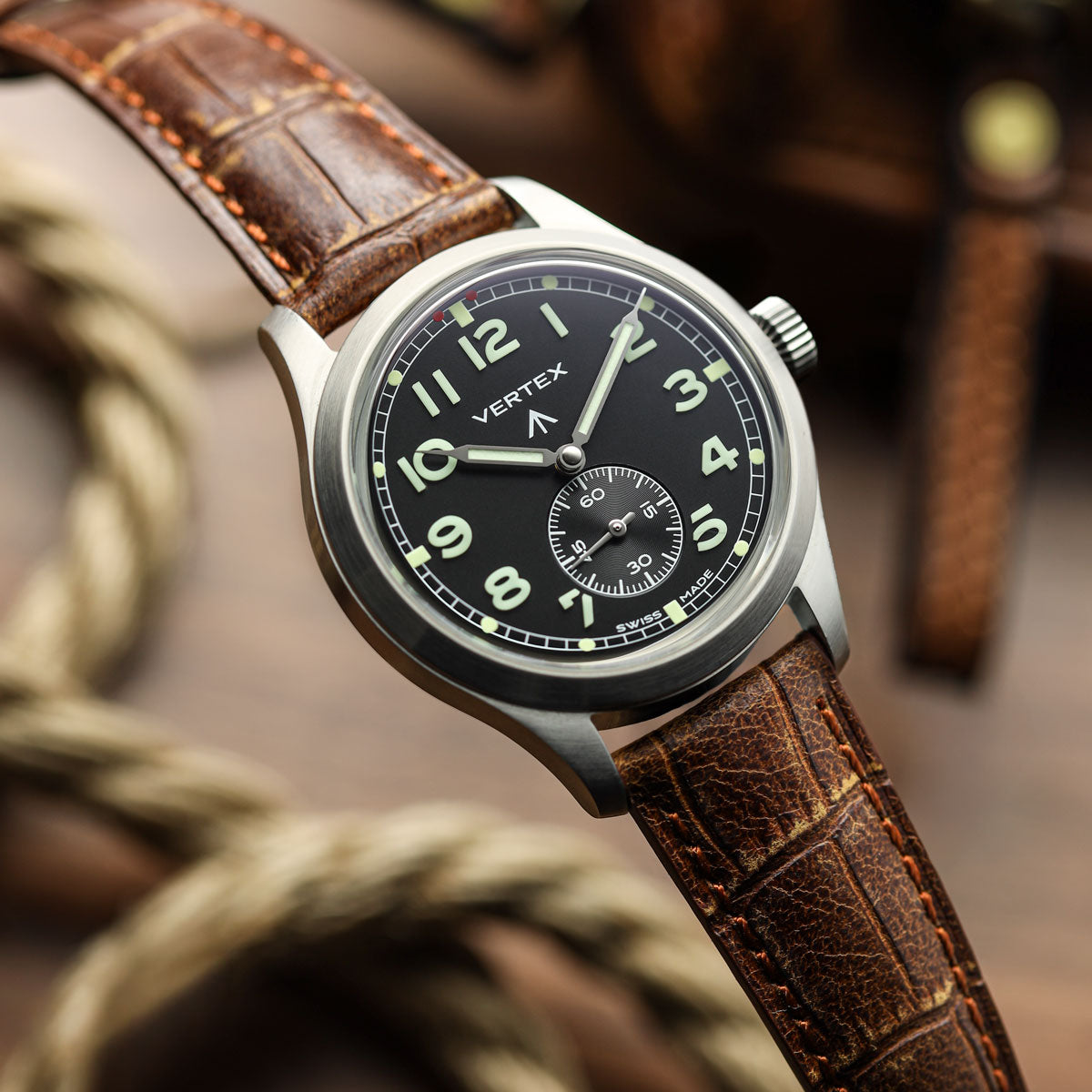 Carolina Gator Print Genuine Leather Watch Strap - Vintage Matt Light Brown