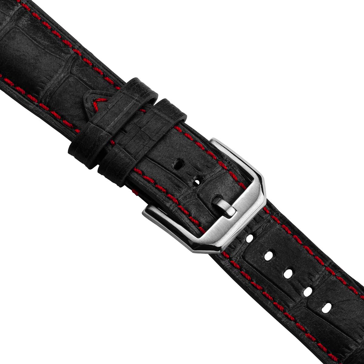 Carolina Gator Print Genuine Leather Watch Strap - Black / Red Stitching