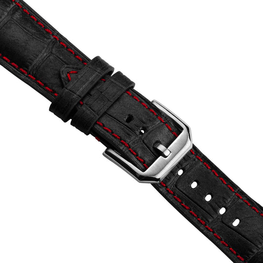 Carolina Gator Print Genuine Leather Watch Strap - Black / Red Stitching