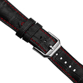 Carolina Gator Print Genuine Leather Watch Strap - Black / Red Stitching