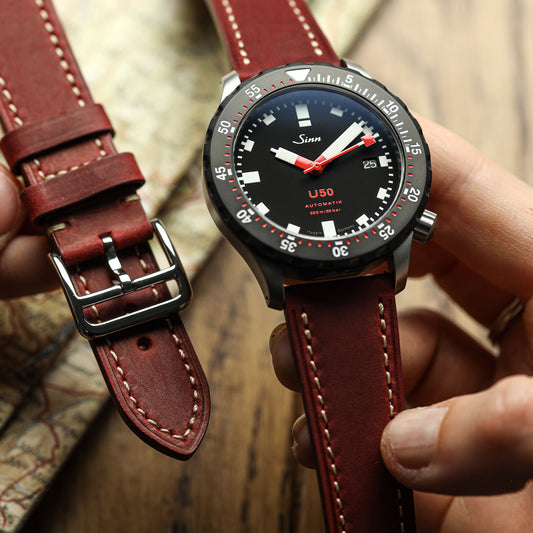 Brixham Special Buckle Crazy Horse Leather Watch Strap - Vintage Scarlet