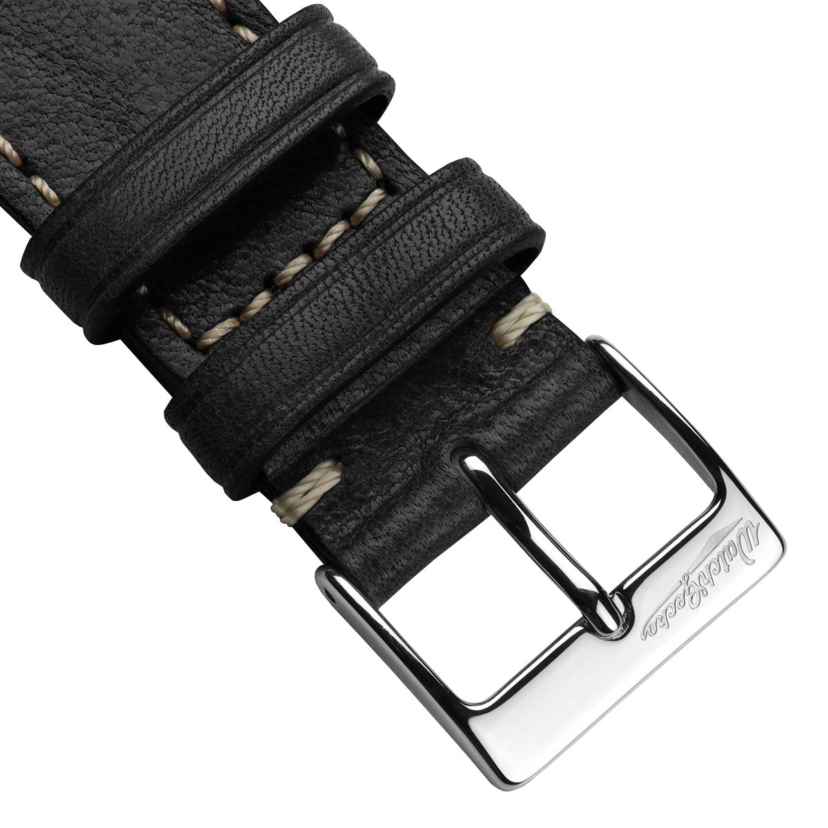 Flat Highley Genuine Leather Watch Strap - Black