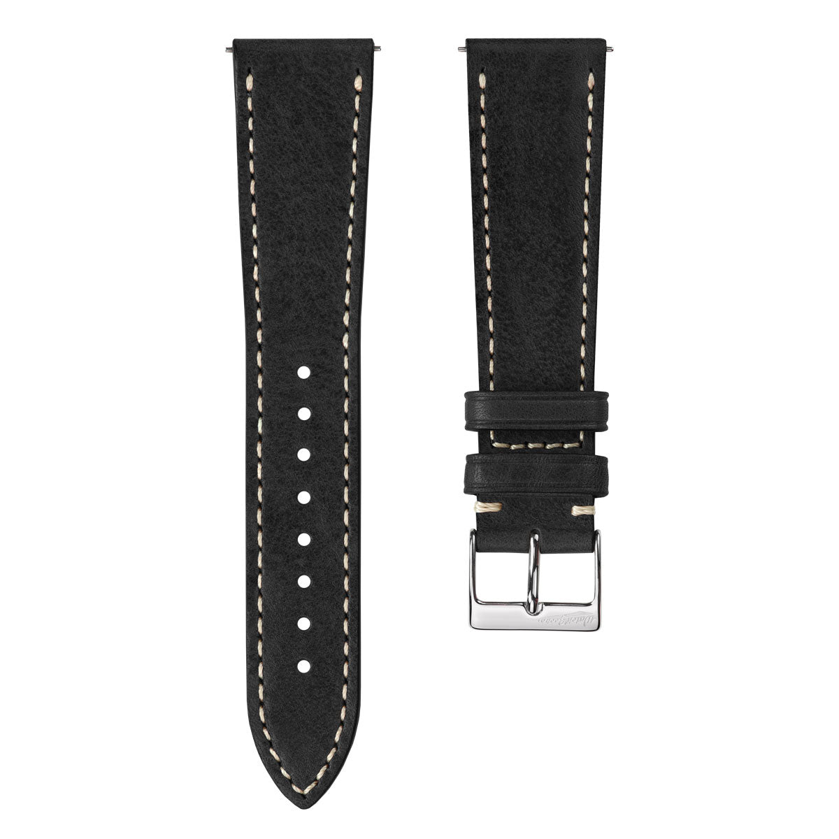 Flat Highley Genuine Leather Watch Strap - Black