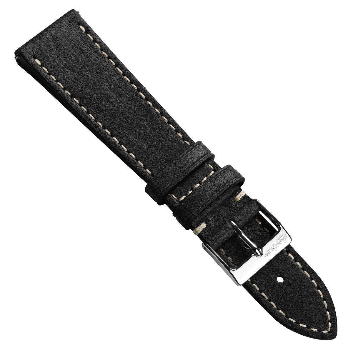 Flat Highley Genuine Leather Watch Strap - Black