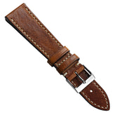 Flat Highley Genuine Leather Watch Strap - Reddish Brown