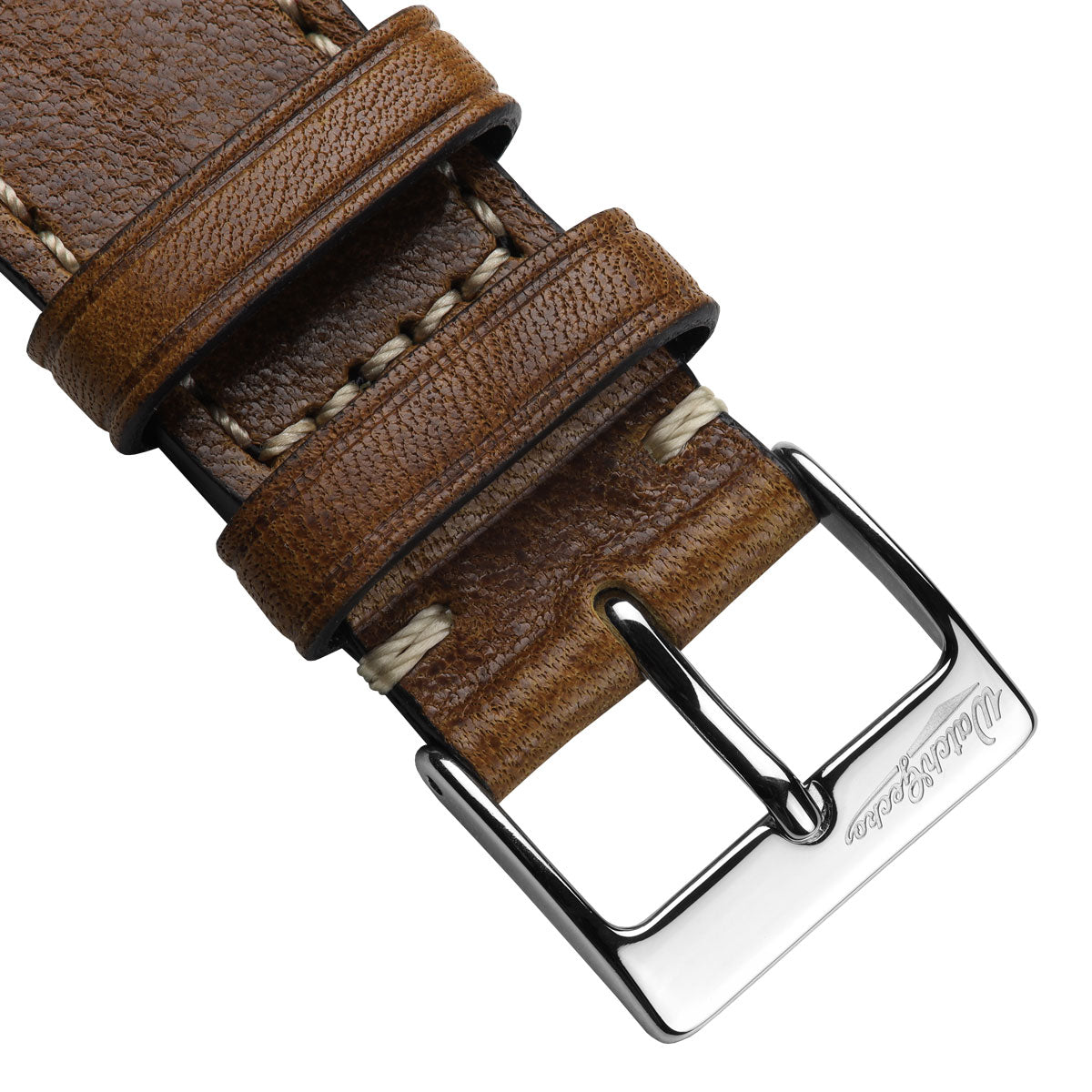 Flat Highley Genuine Leather Watch Strap - Light Brown