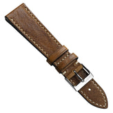 Flat Highley Genuine Leather Watch Strap - Light Brown