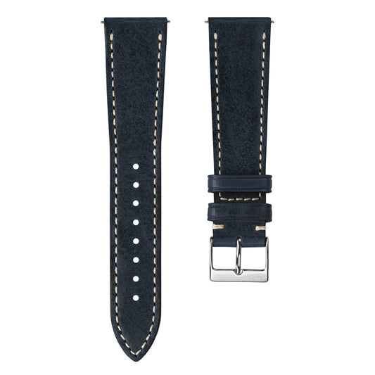 Flat Highley Genuine Leather Watch Strap - Blue