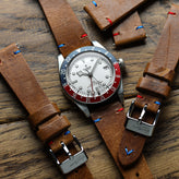 Simple Handmade Italian Leather Watch Strap - Light Brown Pepsi Stitch