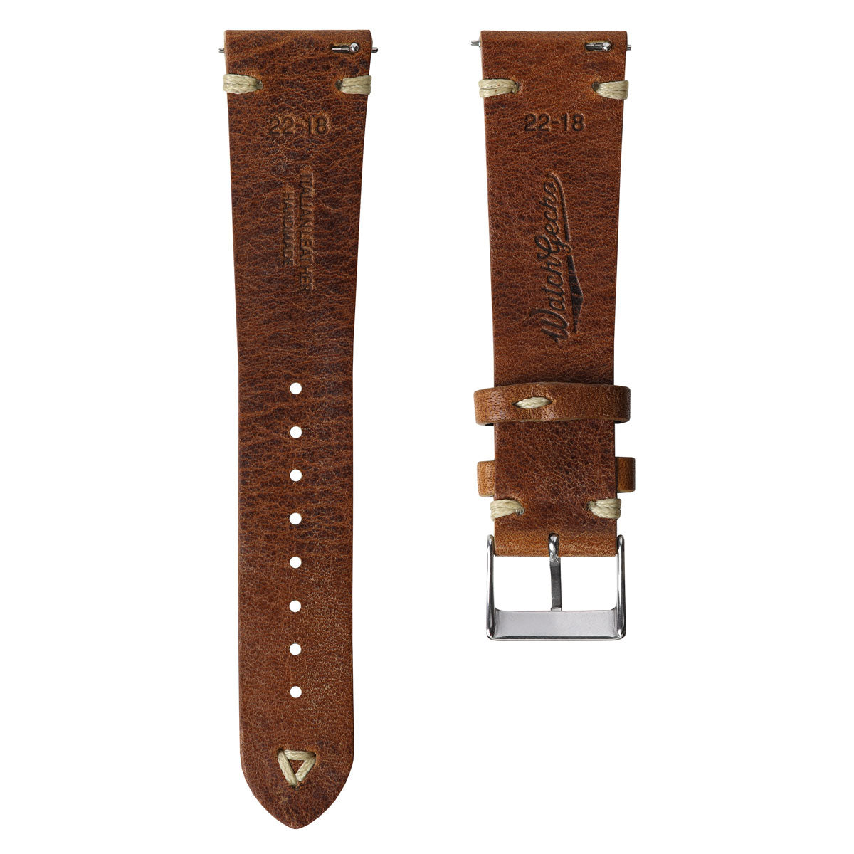 Classic Simple Handmade Italian Leather Watch Strap - Reddish Brown