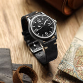 Classic Simple Handmade Italian Leather Watch Strap - Black