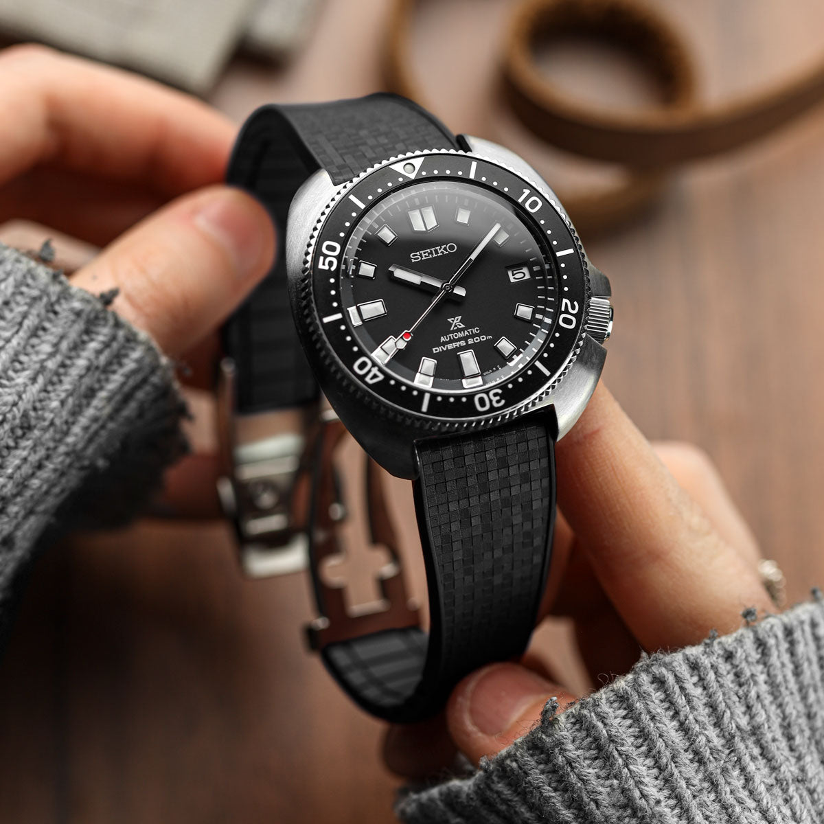 Mosaic CTS Rubber Watch Strap with Push Button Buckle - Jet Black