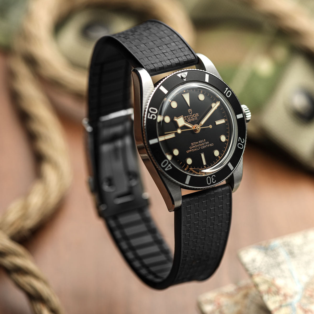 Mosaic CTS Rubber Watch Strap with Push Button Buckle - Jet Black