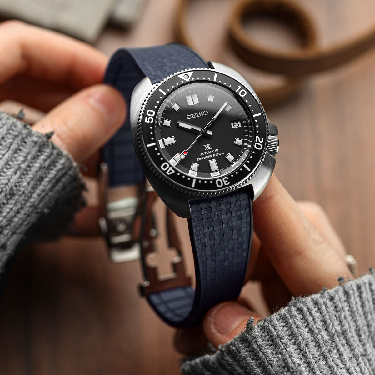 Mosaic CTS Rubber Watch Strap with Push Button Buckle - Navy Blue