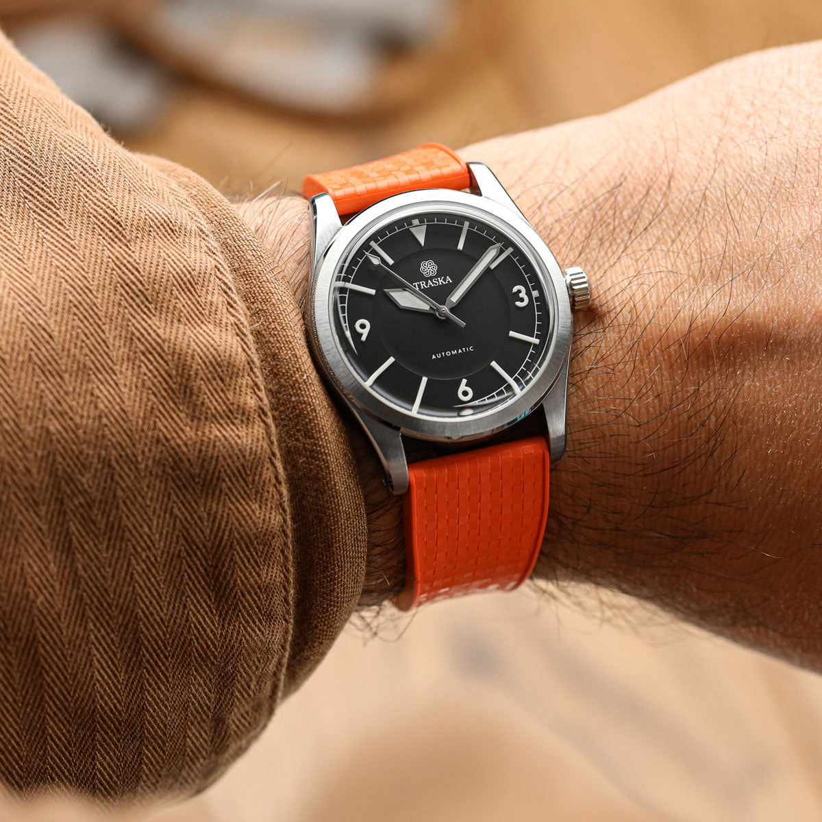 Mosaic CTS Rubber Watch Strap with Push Button Buckle - Spanish Orange