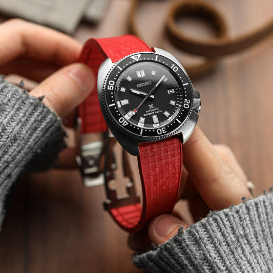 Mosaic CTS Rubber Watch Strap with Push Button Buckle - Tomato Red