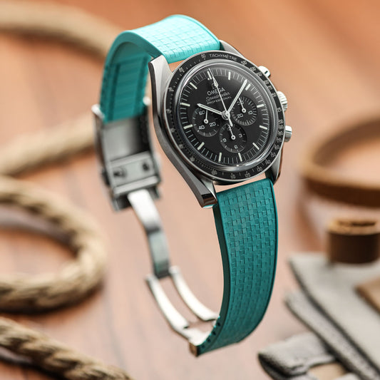 Mosaic CTS Rubber Watch Strap with Push Button Buckle - Aqua Blue