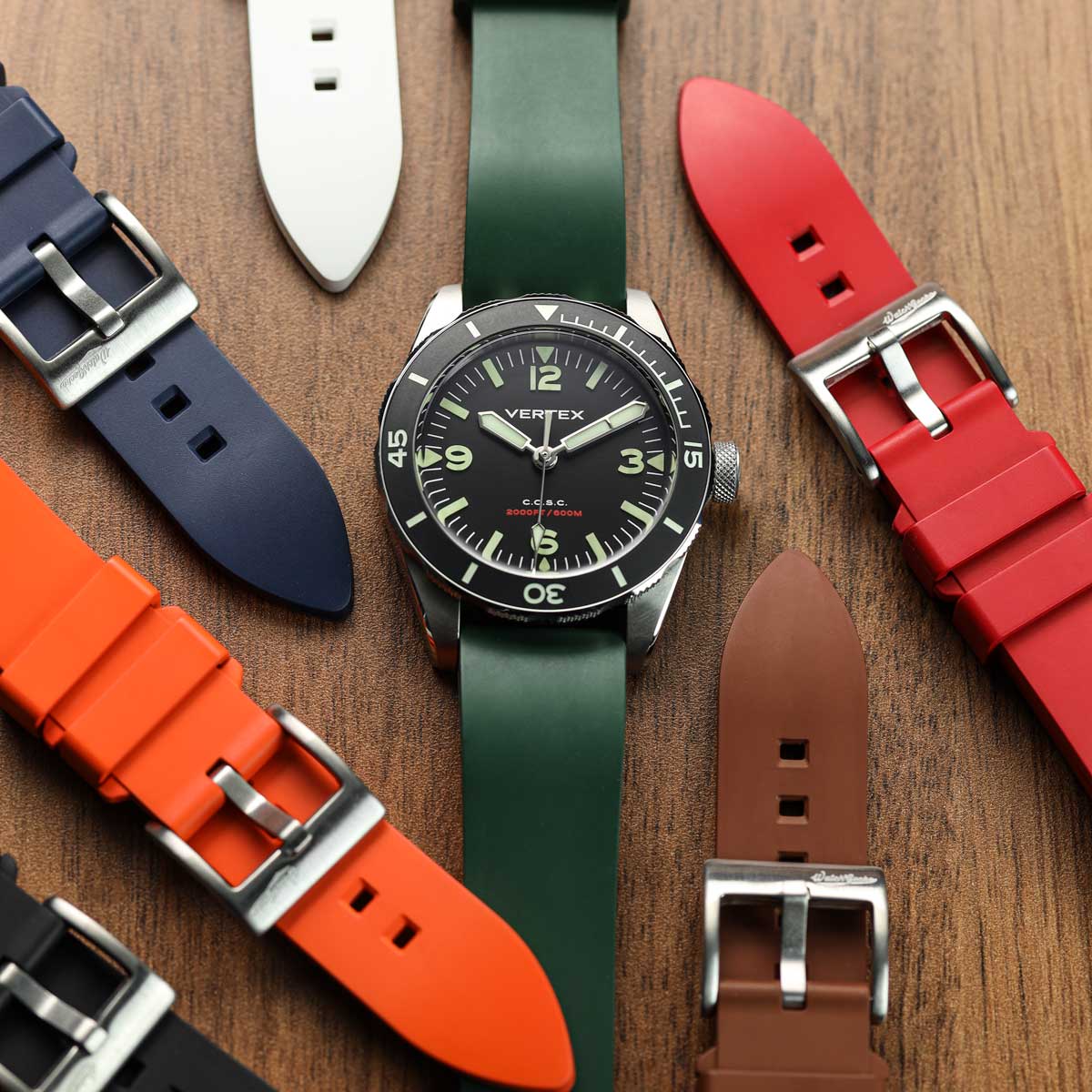 WatchGecko Sennen Quick-Release FKM Rubber Watch Strap - Green