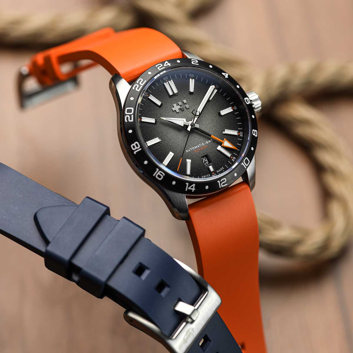 WatchGecko Sennen Quick-Release FKM Rubber Watch Strap - Orange