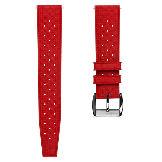 Vintage Style Perforated Rubber Watch Strap - Red