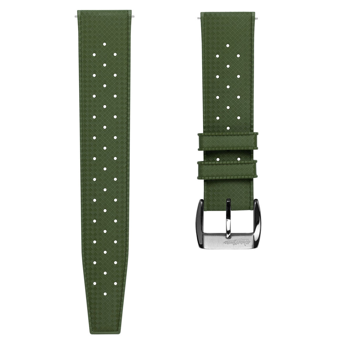 Vintage Style Perforated Rubber Watch Strap - Green