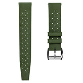 Vintage Style Perforated Rubber Watch Strap - Green