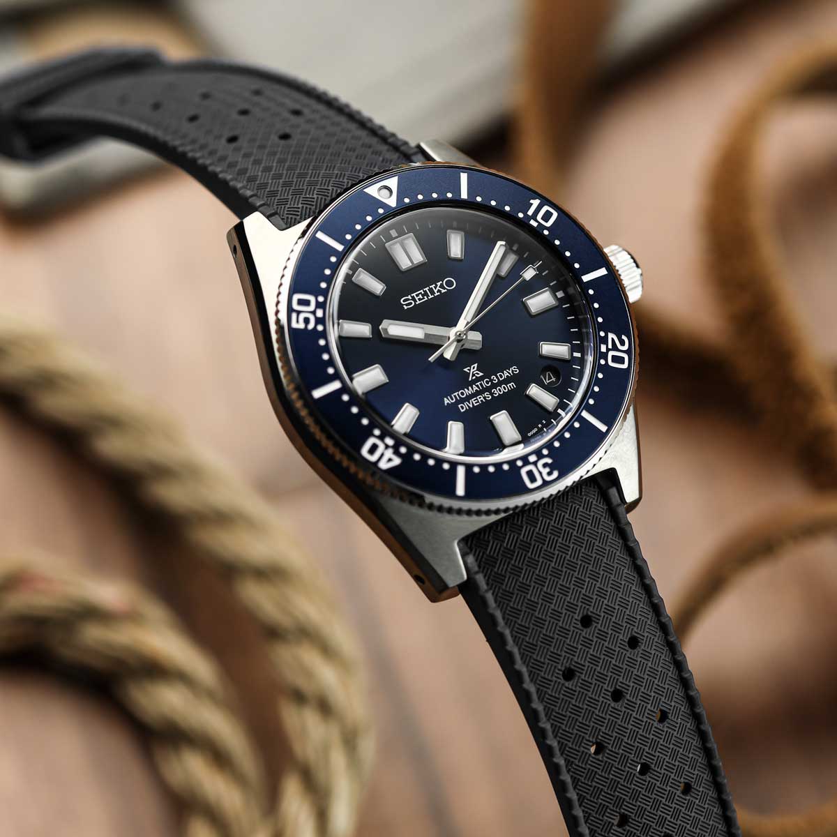 Vintage Style Perforated Rubber Watch Strap - Black