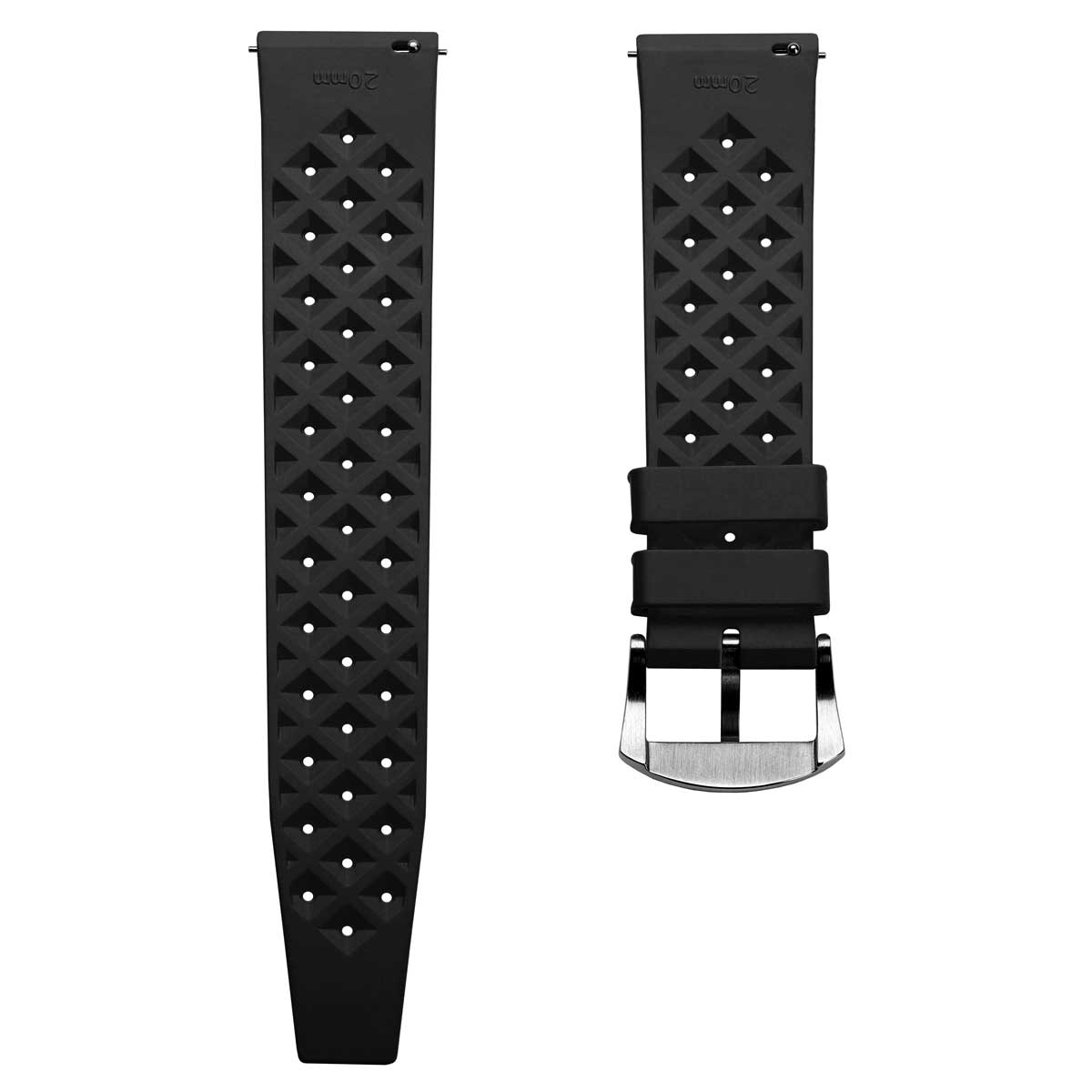Vintage Style Perforated Rubber Watch Strap - Black