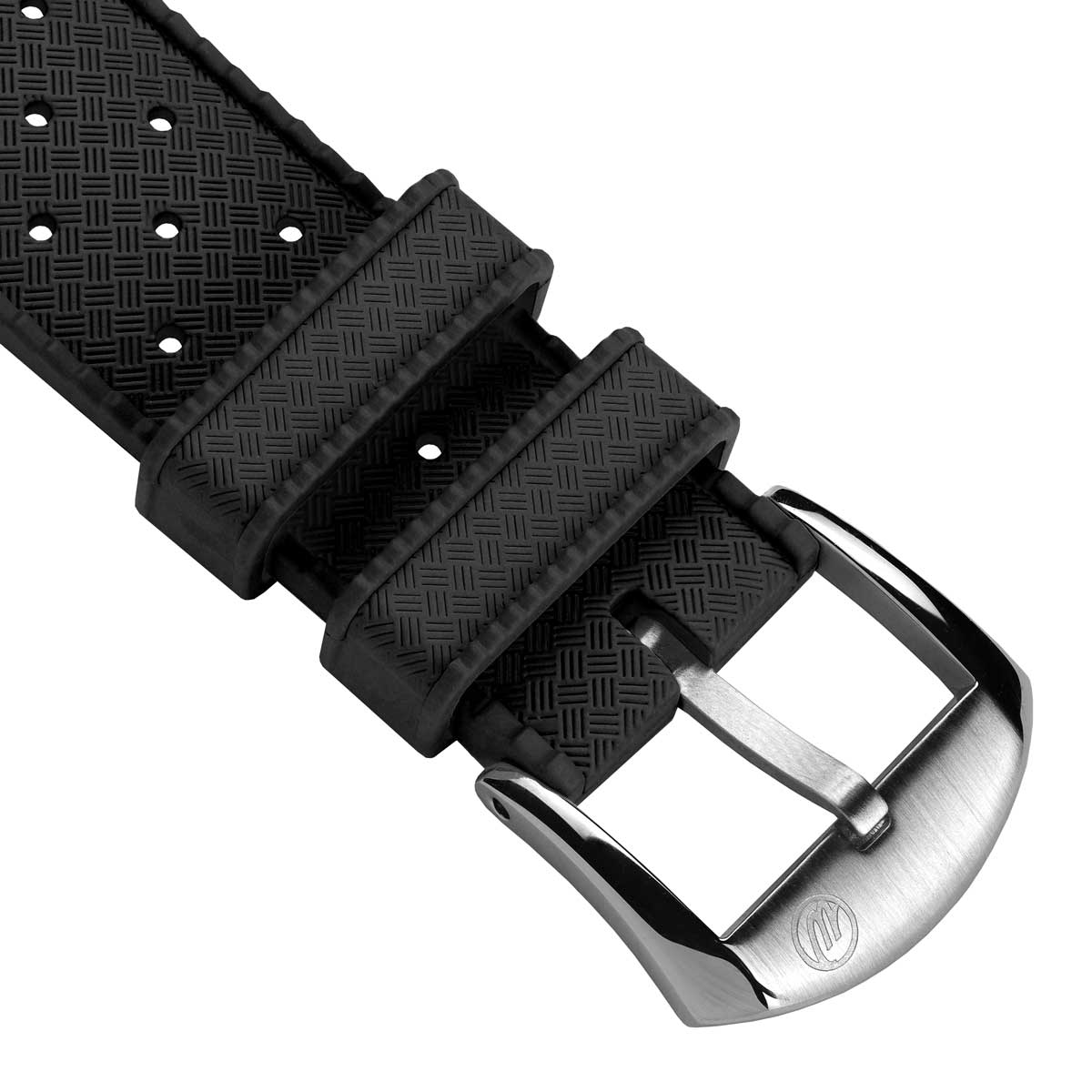Vintage Style Perforated Rubber Watch Strap - Black