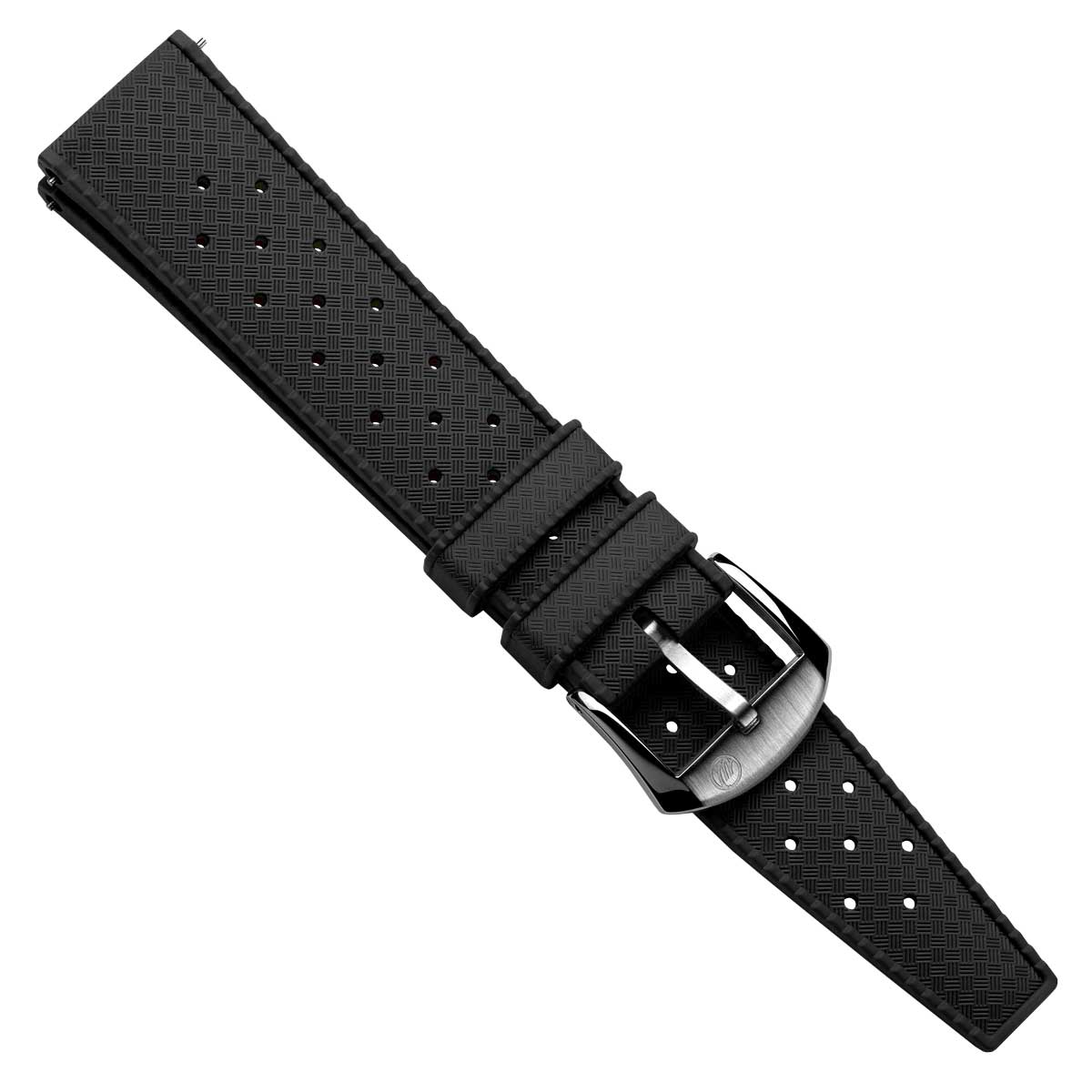 Vintage Style Perforated Rubber Watch Strap - Black