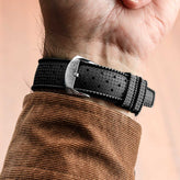 Vintage Style Perforated Rubber Watch Strap - Black