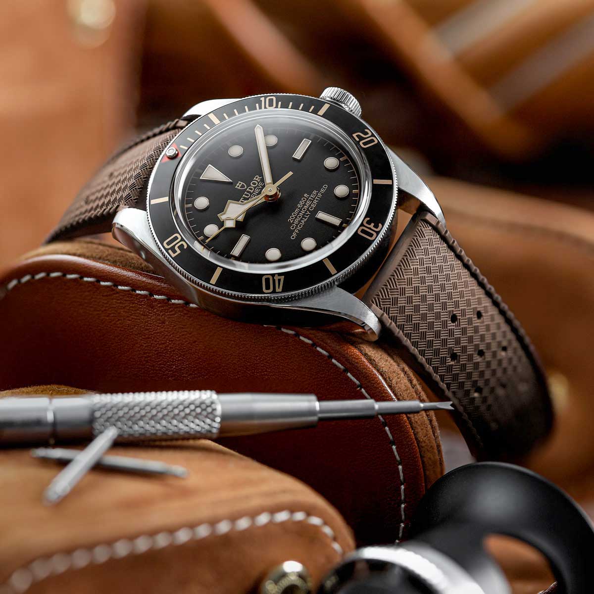 Vintage Style Perforated Rubber Watch Strap - Brown