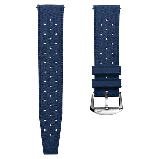 Vintage Style Perforated Rubber Watch Strap - Blue