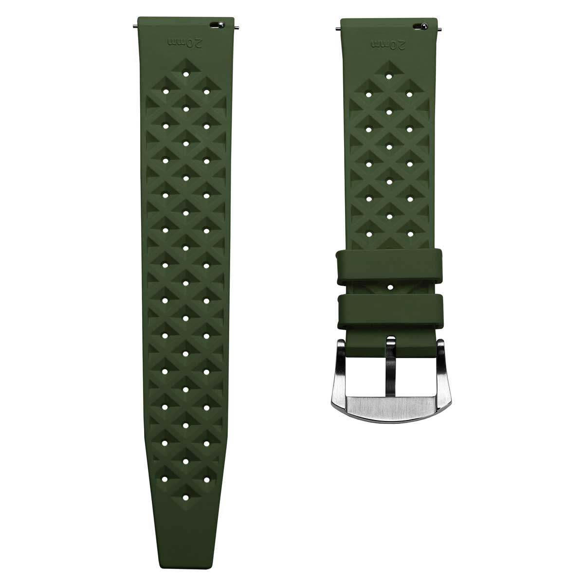 Vintage Style Perforated Rubber Watch Strap - Green