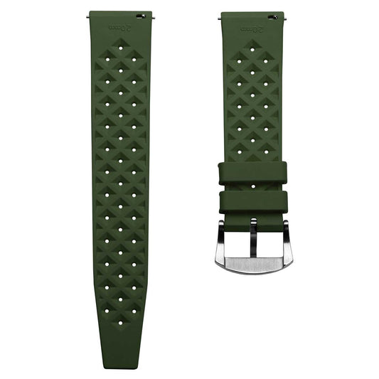 Vintage Style Perforated Rubber Watch Strap - Green