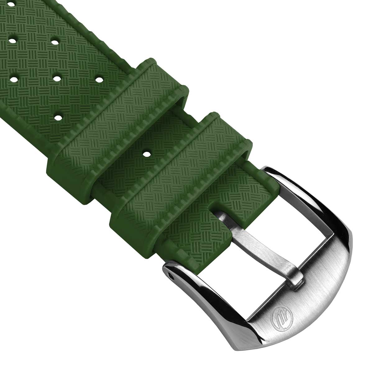 Vintage Style Perforated Rubber Watch Strap - Green