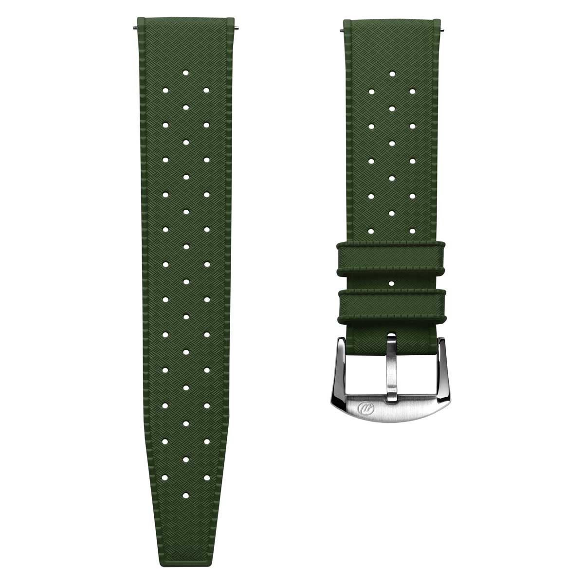 Vintage Style Perforated Rubber Watch Strap - Green