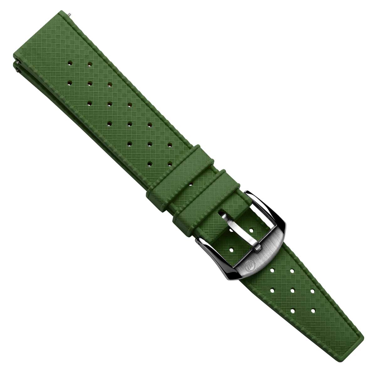 Vintage Style Perforated Rubber Watch Strap - Green