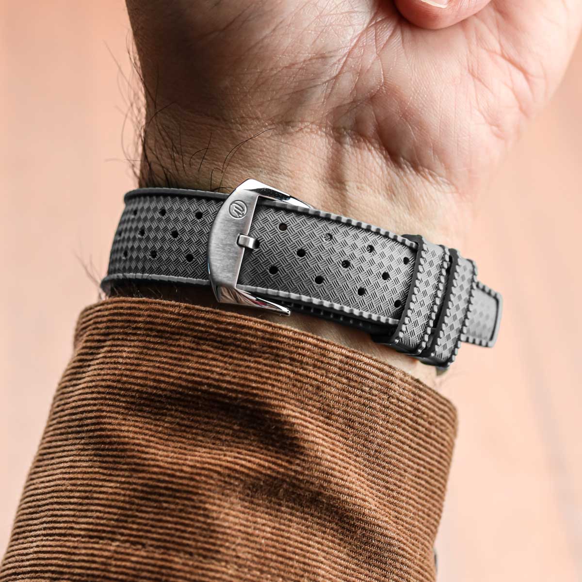 Vintage Style Perforated Rubber Watch Strap - Grey