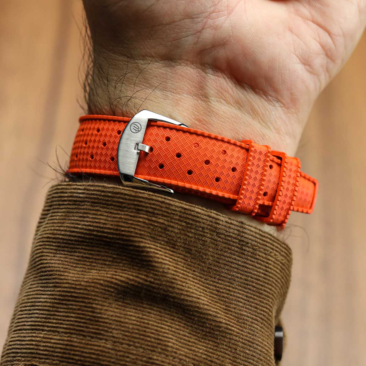 Vintage Style Perforated Rubber Watch Strap - Orange