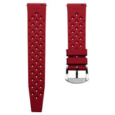 Vintage Style Perforated Rubber Watch Strap - Red