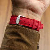 Vintage Style Perforated Rubber Watch Strap - Red