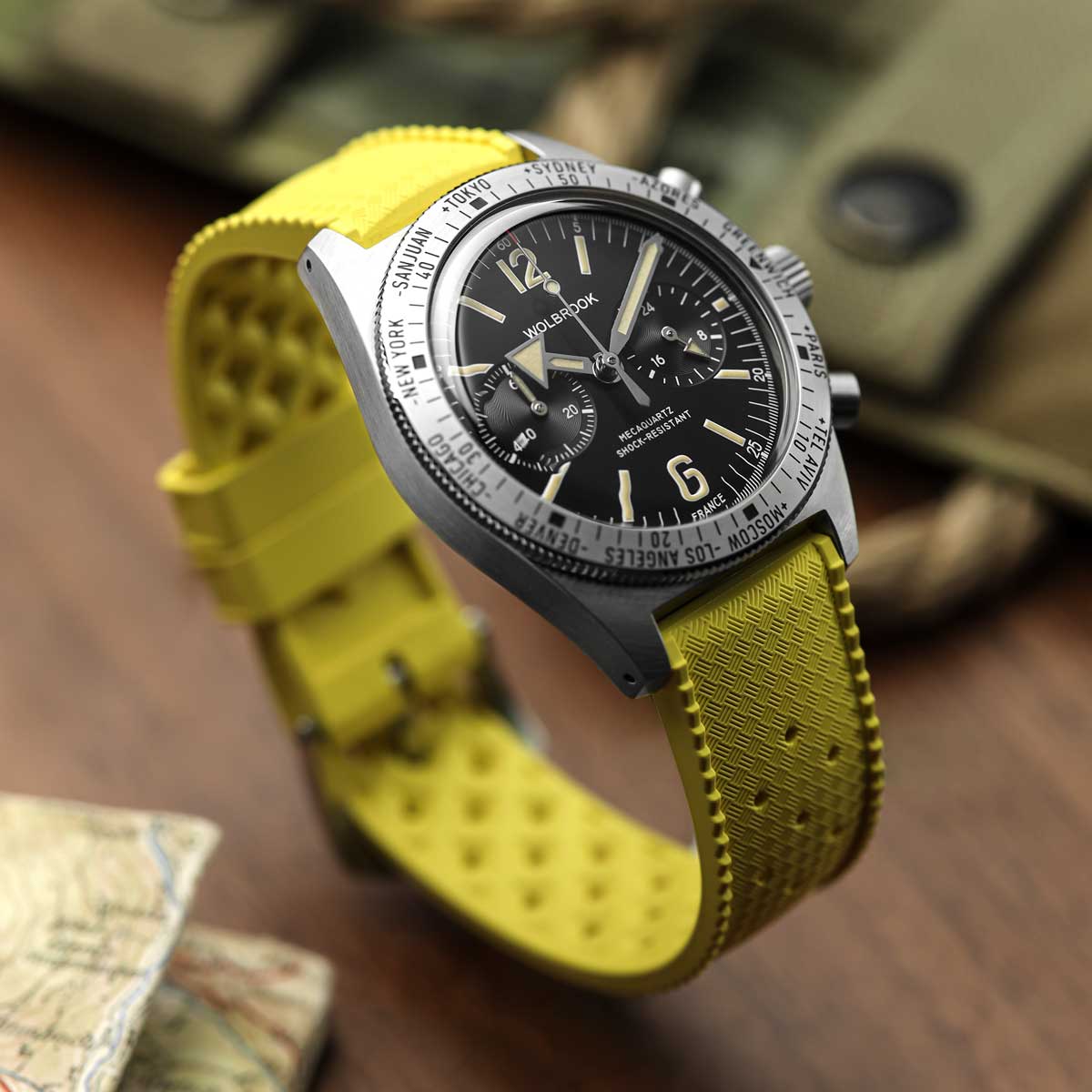 Vintage Style Perforated Rubber Watch Strap - Yellow
