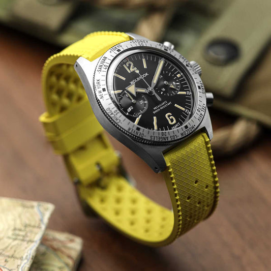 Vintage Style Perforated Rubber Watch Strap - Yellow