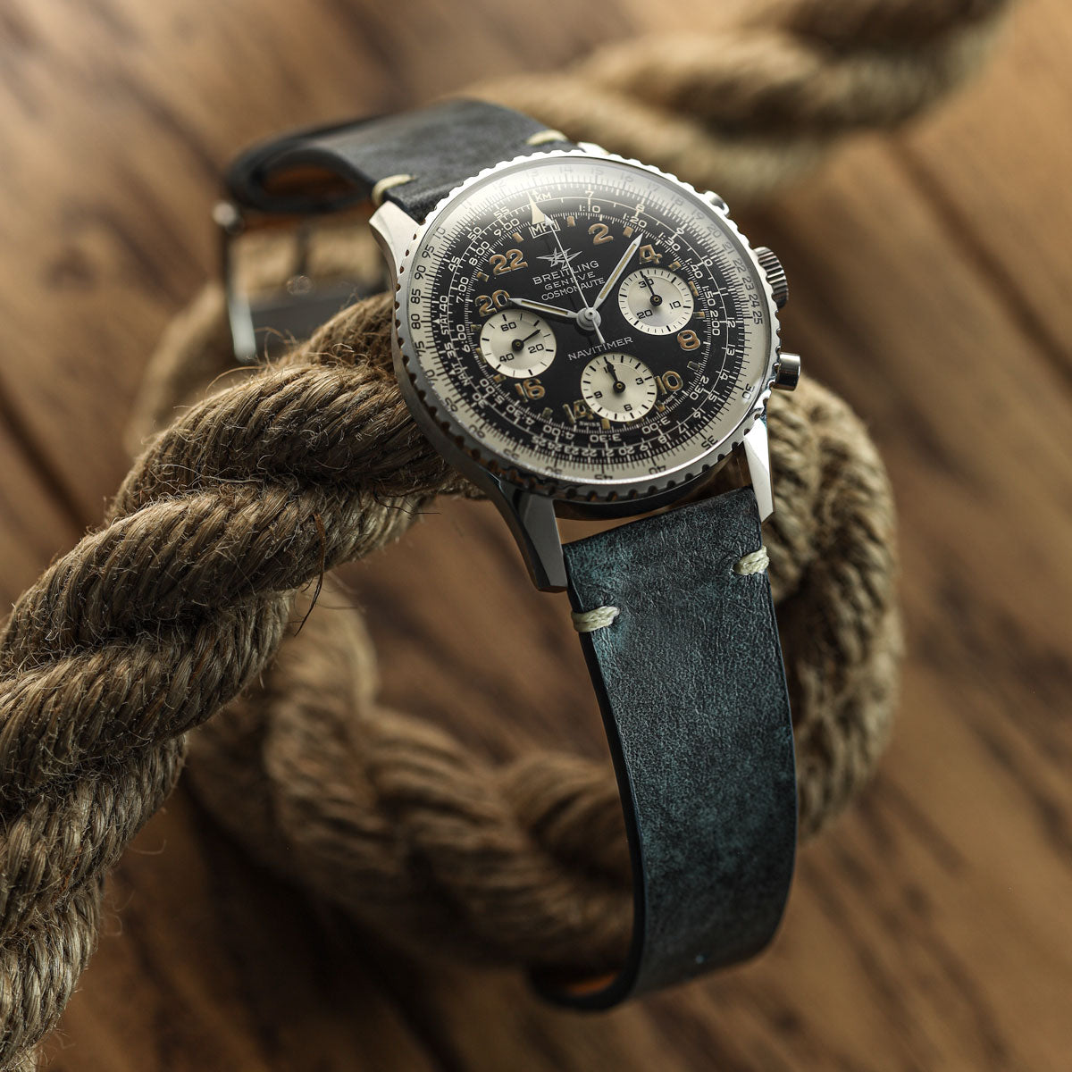 Winslow V-Stitch Patina Leather Watch Strap - Blue Jeans