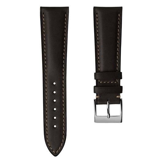 Laverton Padded Cavallo Leather Watch Strap - Chocolate Brown