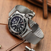 Milano Luxe Milanese Mesh Stainless Steel Watch Strap on Breitling SuperOcean