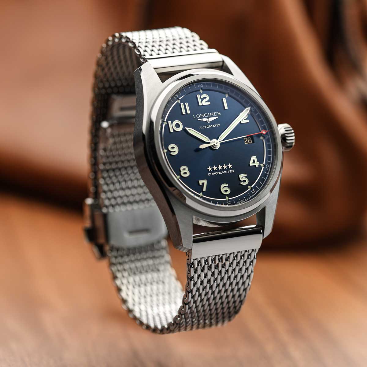 Milano Luxe Milanese Mesh Stainless Steel Watch Strap on Longines Spirit
